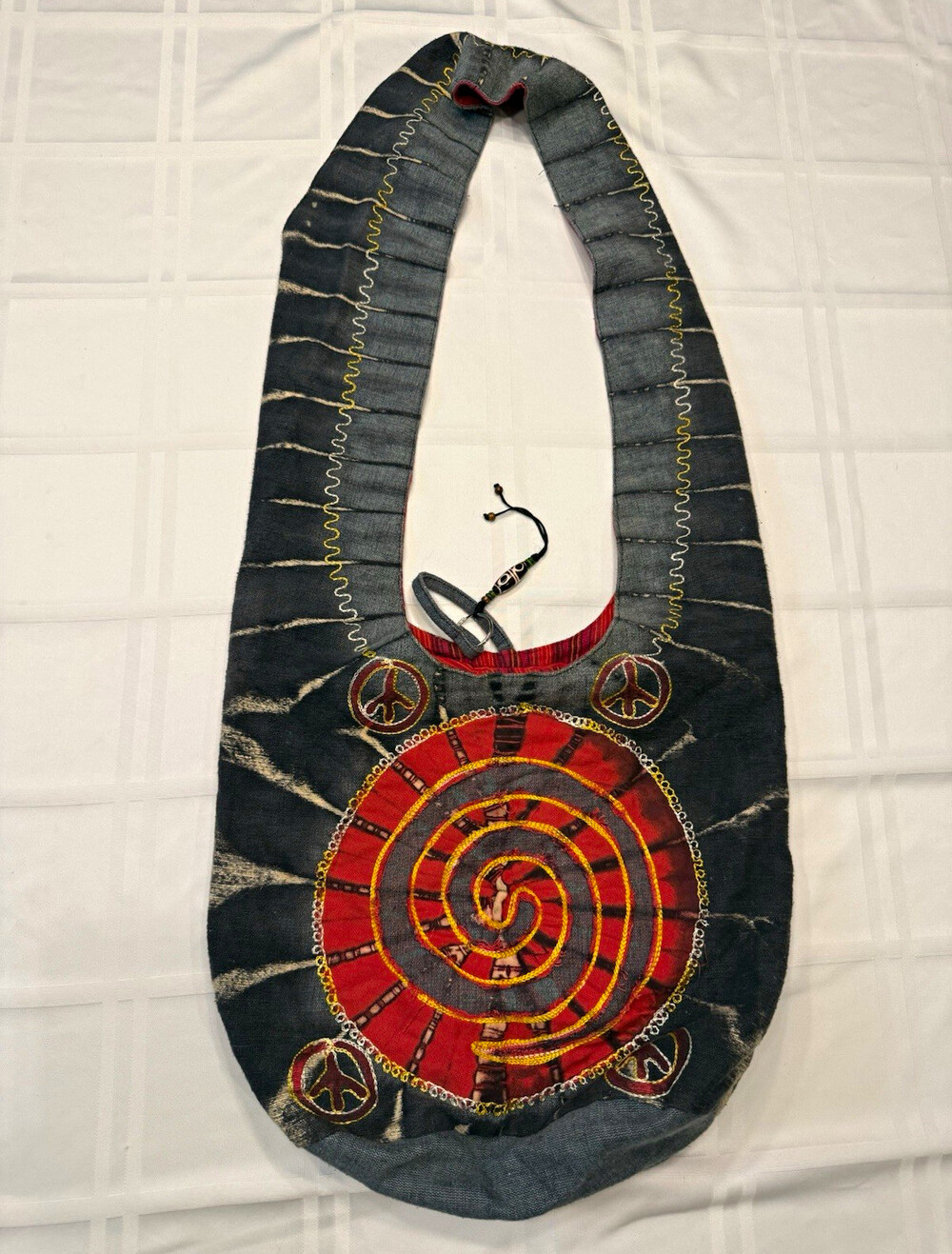 Boho Hippie Sling Bag Nepalese Embroidered Hobo Crossbody Tie Dye Peace Spiral